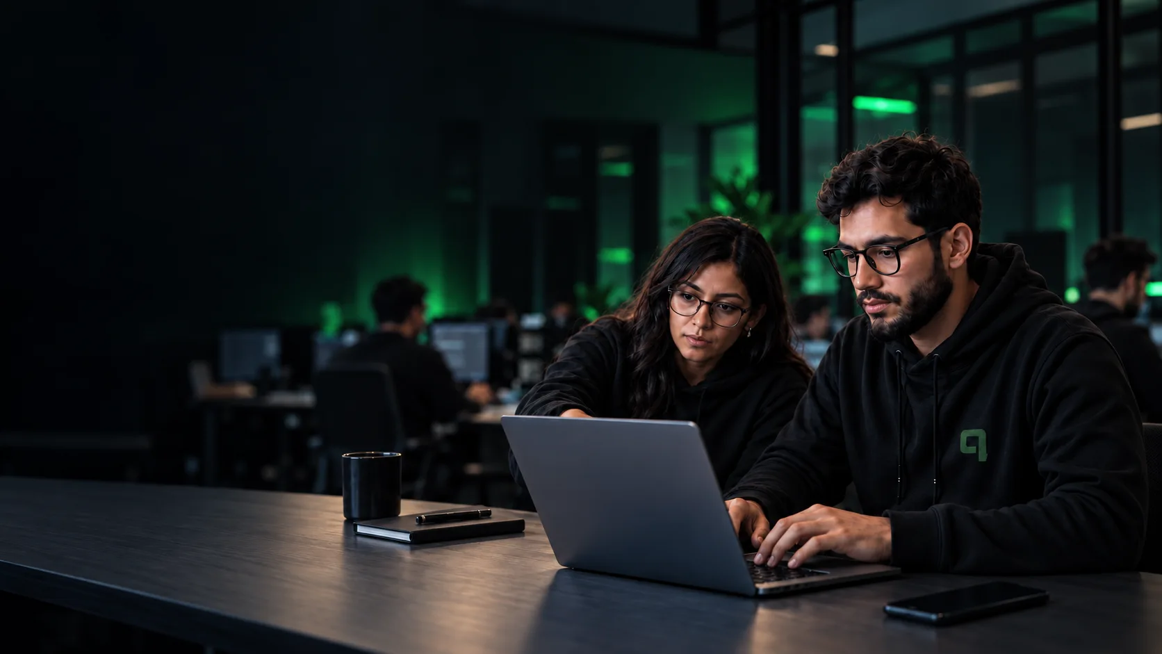 Illustrative scene of a development team working in an office.
